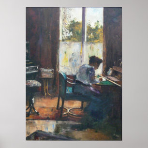 Frau morgens Schreibtisch Poster