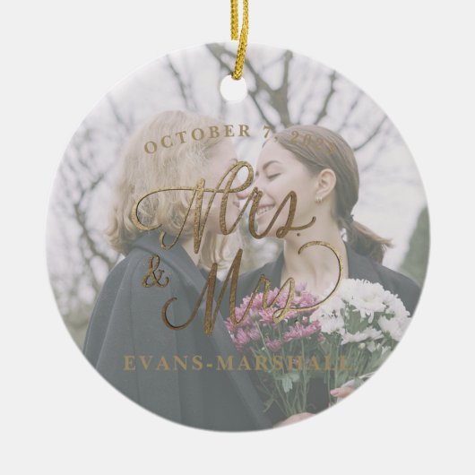 Frau & Mrs. Newlywed Verheiratet Foto Keramik Ornament (Vorne)