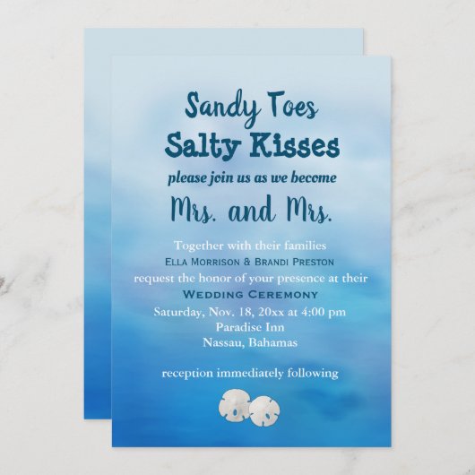 Frau & Mrs Sandy Toes Wedding Einladung und Dollar (Vorne/Hinten)