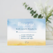 Frau & Mrs Sandy Toes Wedding RSVP - sky & sand Karte (Stehend Vorderseite)