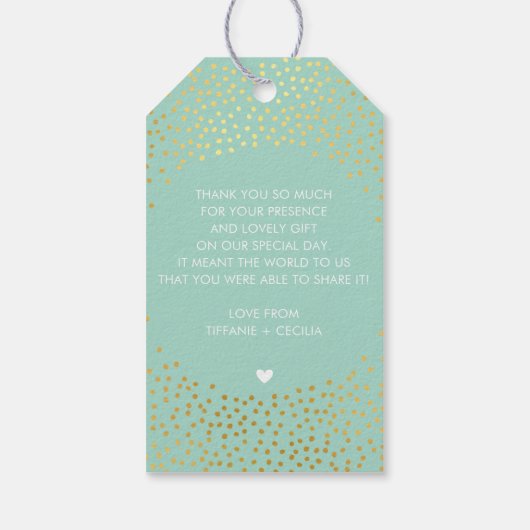 FRAU & MRS. WEDDING DANKE IHNEN goldene Konfetti-M Geschenkanhänger (Rückseite)