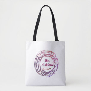 Frau Name rosa mauve Rahmen seit Jahr Hochzeit Bra Tasche