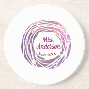 Frau Name rosa mauve Rand seit Jahr Hochzeit Braut Getränkeuntersetzer