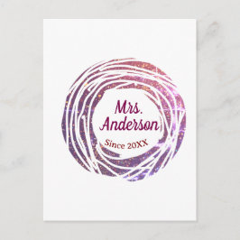 Frau Name rosa mauve Rand seit Jahr Hochzeit Braut Postkarte