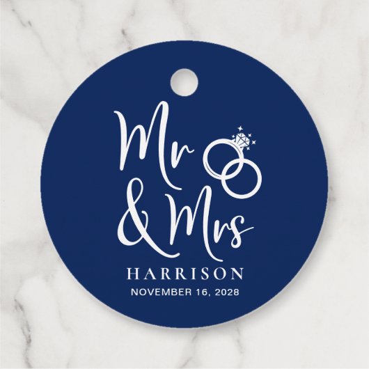 Frau Navy Blue Wedding Geschenkanhänger (Rückseite)