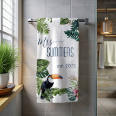 Frau Newlywed Bride Monogram Tropical Blätter Strandtuch