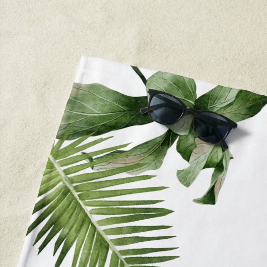 Frau Newlywed Bride Monogram Tropical Blätter Strandtuch (Beispiel)