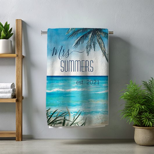 Frau Newlywed Bride Monogram Watercolor Seascape Strandtuch