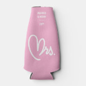 Frau Newlywed Custom Text Pink Flasche Cooler Flaschenkühler (Vorderseite)