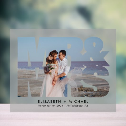 Frau Newlyweds Foto Wedding Mattiert Acrylschild (Neutral)