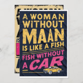 Frau ohne Mann ist wie Fisch ohne Autokarte Einladung (Vorne/Hinten)