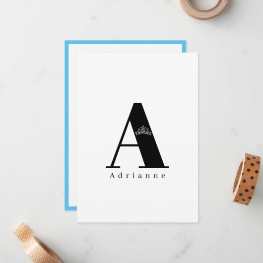 Frau Pageant Crown Flat Note Card Blau Mitteilungskarte (Vorderseite/Rückseite Beispiel)