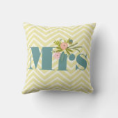 Frau Pale Yellow Ivory Aquamarin Zig Zag Kissen (Rückseite)