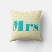 Frau Pale Yellow Ivory Bright Aqua Zig Zag Kissen (Rückseite)