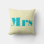 Frau Pale Yellow Ivory Bright Aqua Zig Zag Kissen (Vorderseite)