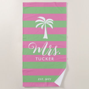 Frau Palme Strand Beachy Pink Grün Hochzeitsgesche Strandtuch