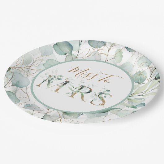 Frau Paper Tellers Eucalyptus Brautparty Pappteller (Schrägansicht)