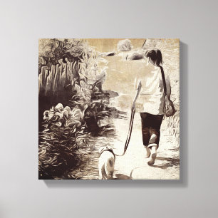 Frau, Person, Hund Leinwanddruck