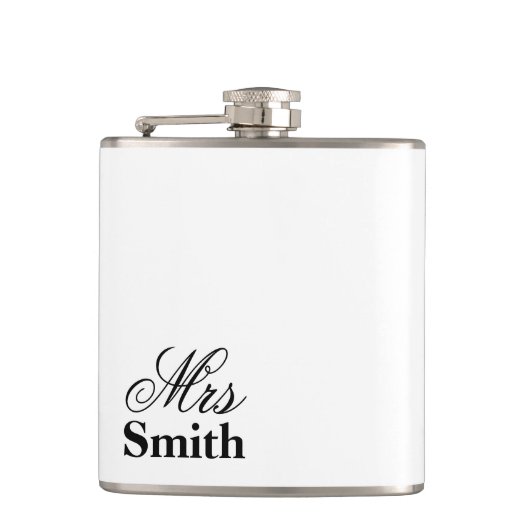 Frau Personalized Name White Black Flachmann (Vorderseite)