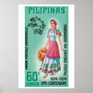 Frau Pilipinas 1960er-70er Jahre Briefmarke - Vint Poster