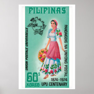 Frau Pilipinas 1960er-70er Jahre Briefmarke - Vint Poster
