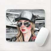Frau Pilot & Sonnenbrille Cessna Flugzeug Weihnach Mousepad (Mit Mouse)