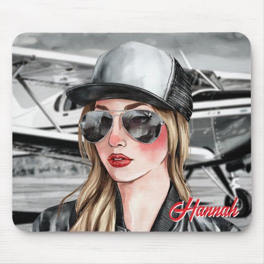 Frau Pilot & Sonnenbrille Cessna Flugzeug Weihnach Mousepad (Vorne)