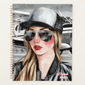 Frau Pilot & Sonnenbrille Cessna Flugzeug Weihnach Planer (Vorderseite)