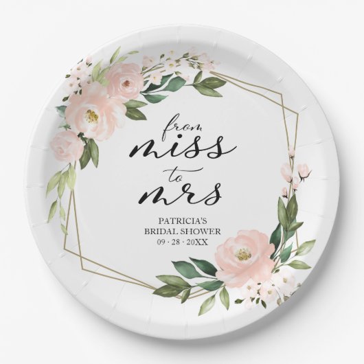 Frau Pink Blush Geometric Brautparty Pappteller (Vorderseite)