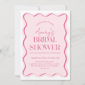 Frau Pink Bow Wavy Modernes Brautparty Einladung (Vorderseite)