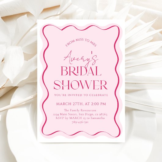 Frau Pink Bow Wavy Modernes Brautparty Einladung