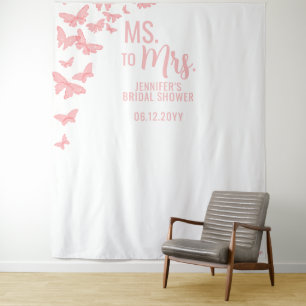 Frau Pink Butterfly Chic White Bridal Hintergrund Wandteppich