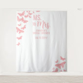 Frau Pink Butterfly Chic White Bridal Hintergrund Wandteppich (Vorderseite)