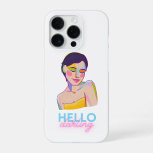 Frau Portrait mit Hello Darling Typografie iPhone 16 Pro Hülle