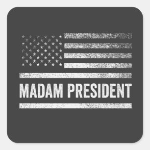 Frau Präsidentin, Harris Walz, Amerikanischer Flag Quadratischer Aufkleber