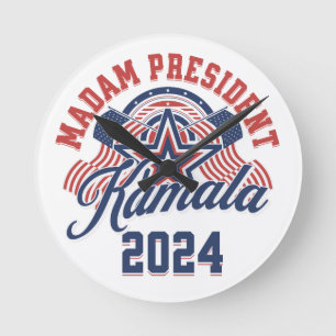 Frau Präsidentin Kamala Harris 2024 Runde Wanduhr