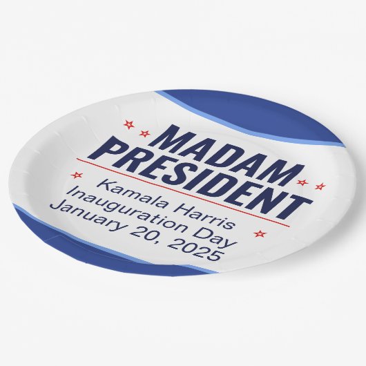 Frau Präsidentin Kamala Harris Einweihung Pappteller (Schrägansicht)