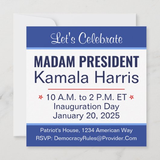 Frau Präsidentin Kamala Harris Einweihung Save The Date (Rückseite)
