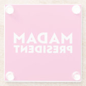 Frau Präsidentin! Moderne Typografie weiß heiß ros Glasuntersetzer (Rückseite)