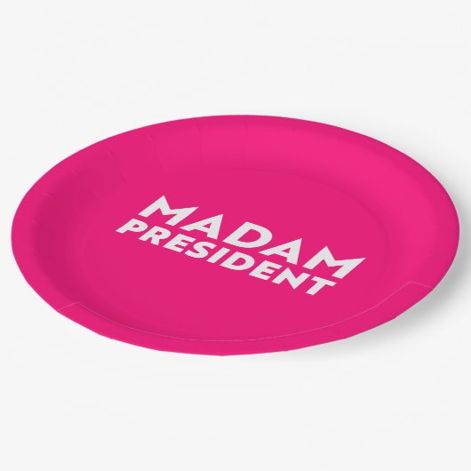 Frau Präsidentin! Moderne Typografie weiß heiß ros Pappteller (Schrägansicht)