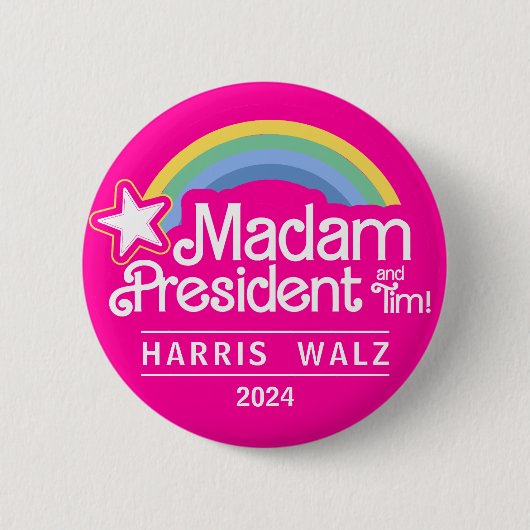 Frau Präsidentin Pink Kamala Harris 2024 Button (Vorderseite)