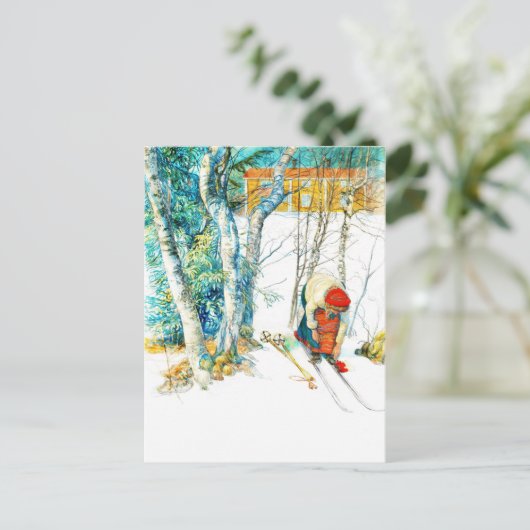 Frau pupft auf ihren Skiern Postkarte (Stehend Vorderseite)