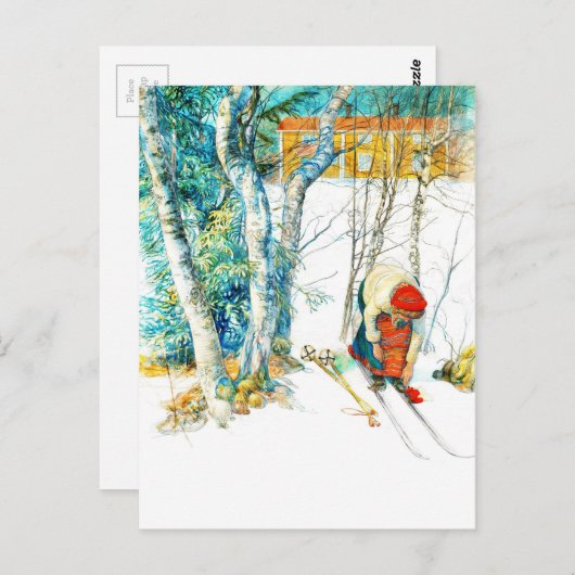 Frau pupft auf ihren Skiern Postkarte (Vorne/Hinten)