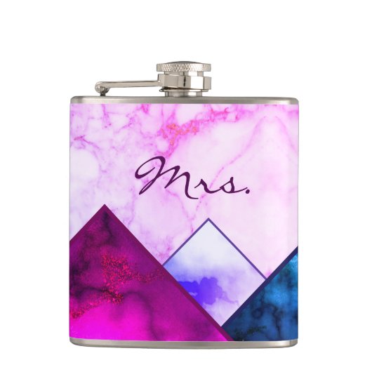 Frau Rainbow Marble Mountains Farbe Block Custom Flachmann (Vorderseite)