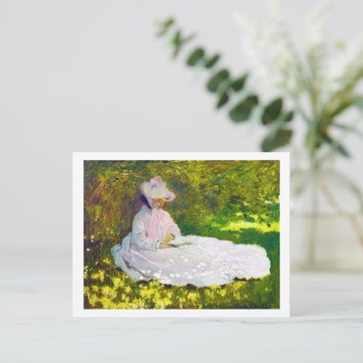 Frau Reading Claude Monet Postkarte (Stehend Vorderseite)