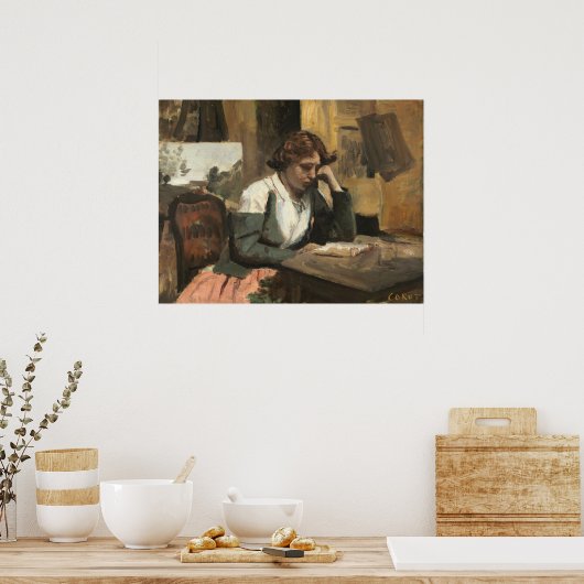 Frau Reading - Jean-Baptiste- Corot Fine Art Poster (Küche)