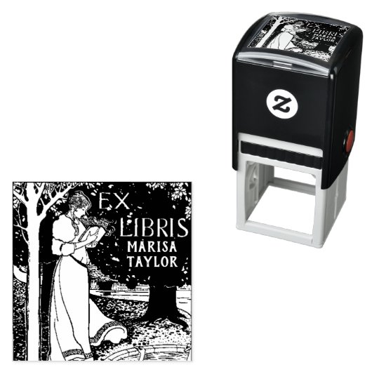 Frau Reading unter einem Baum Permastempel (Beispiel)