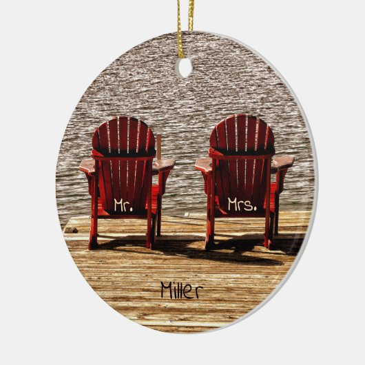 Frau Red Adirondack Beach Chairs Rustic Keramik Ornament (Links)