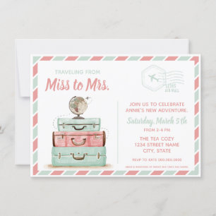 Frau Reise Brautparty Korallenminze Einladung