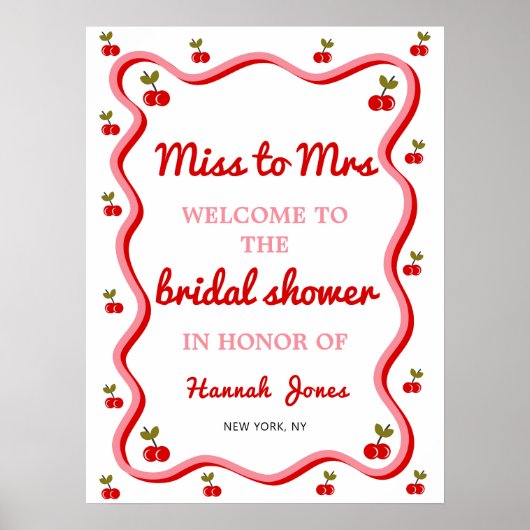 Frau Retro Cherry Brautparty Willkommen Poster (Vorne)